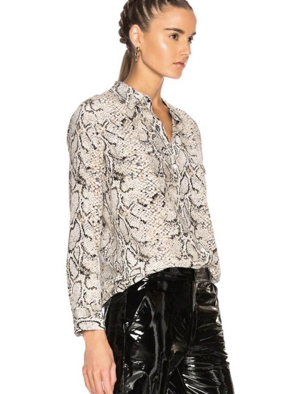 Equipment Slim Signature Printed Silk Button Down Shirt in Natural Snake Print